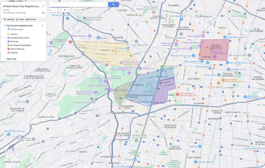 map of neighborhoods of where to stay in mexico city