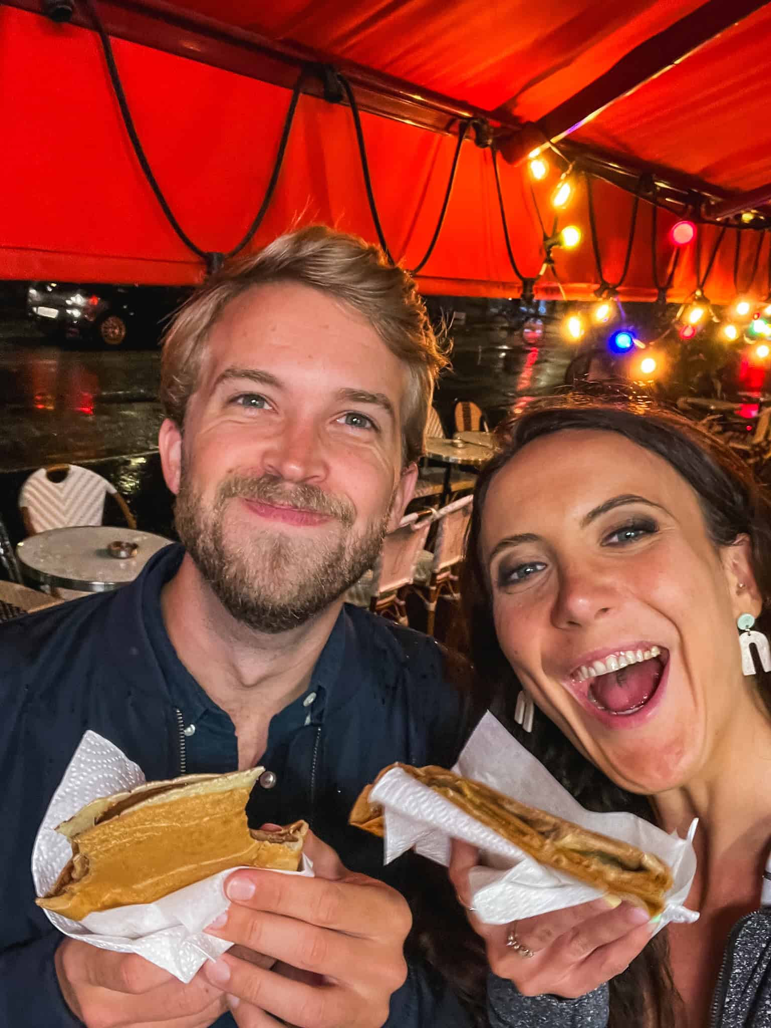 Grabbing late-night crêpes in a Parisian café — because no one day in Paris is complete without a Nutella-filled treat