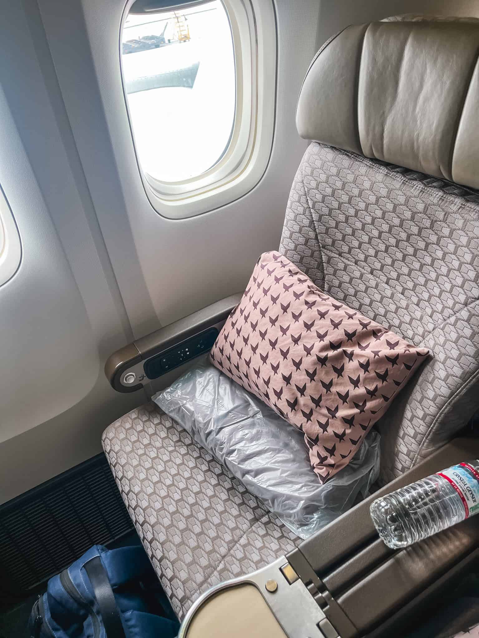 luxurious beige seat in eva air premium economy review