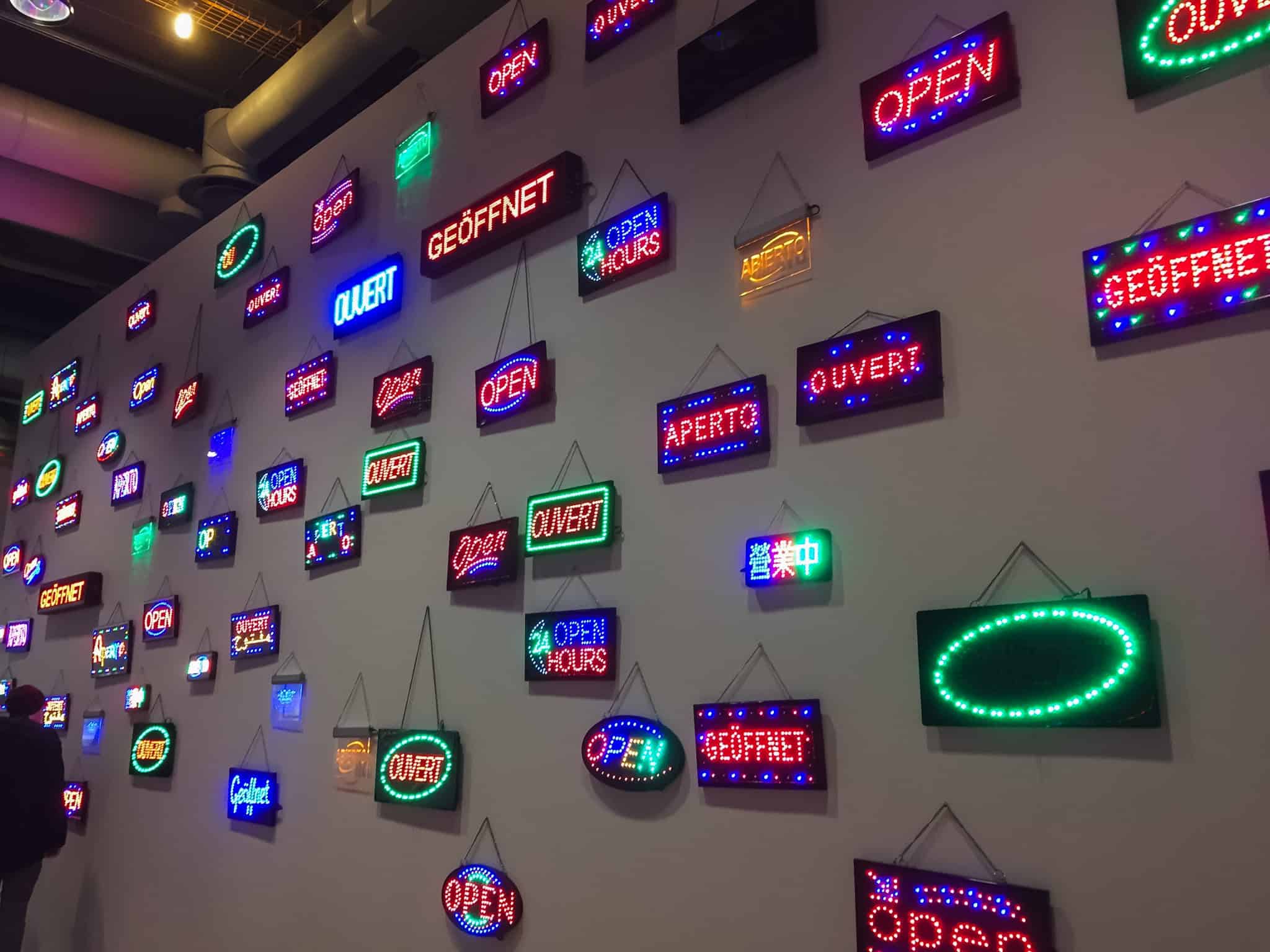Neon sign installation at the Centre Pompidou, an indoor art escape perfect for a cold day in Paris.