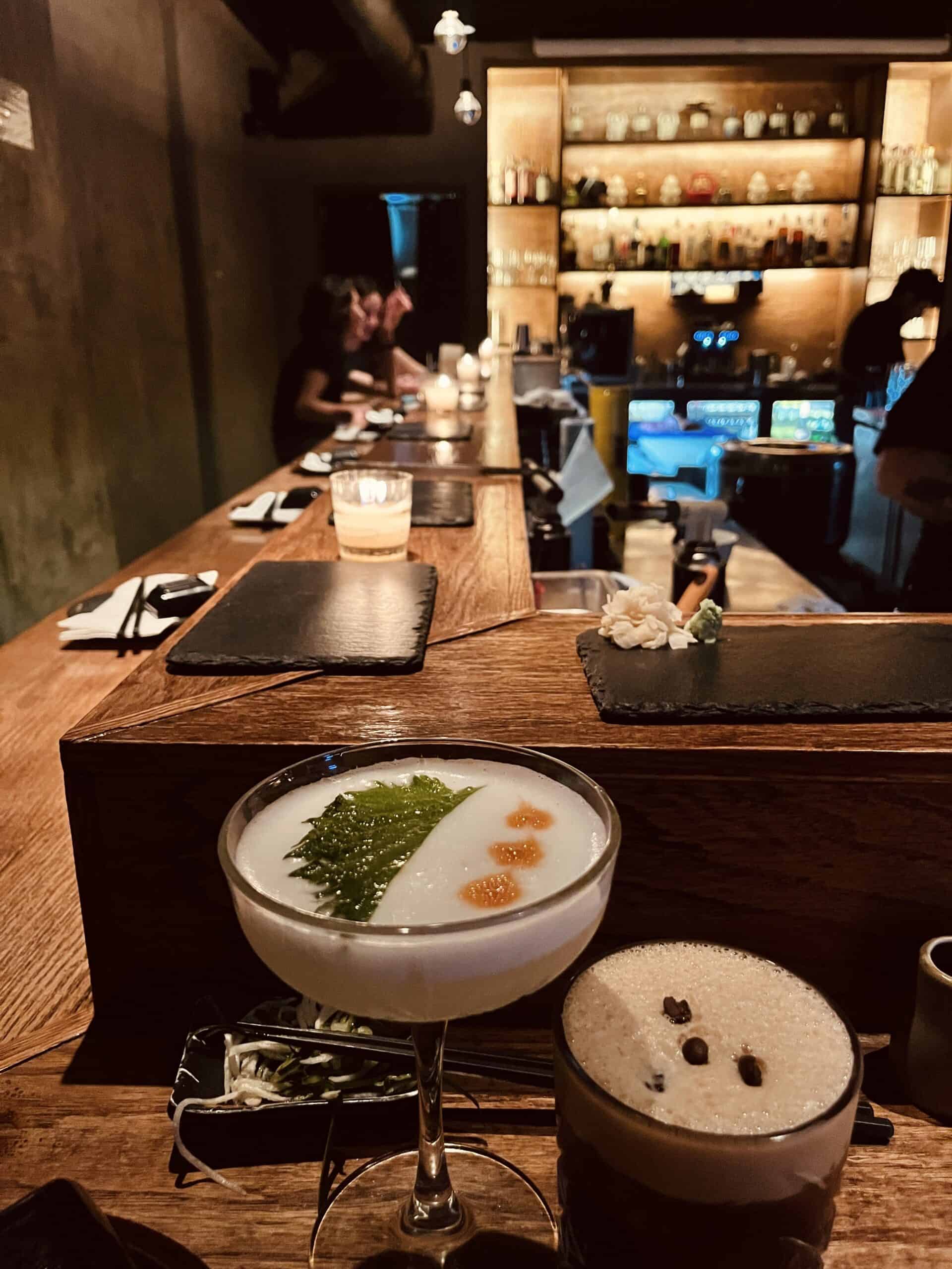 two cocktail at santo sushi bar in mexico city