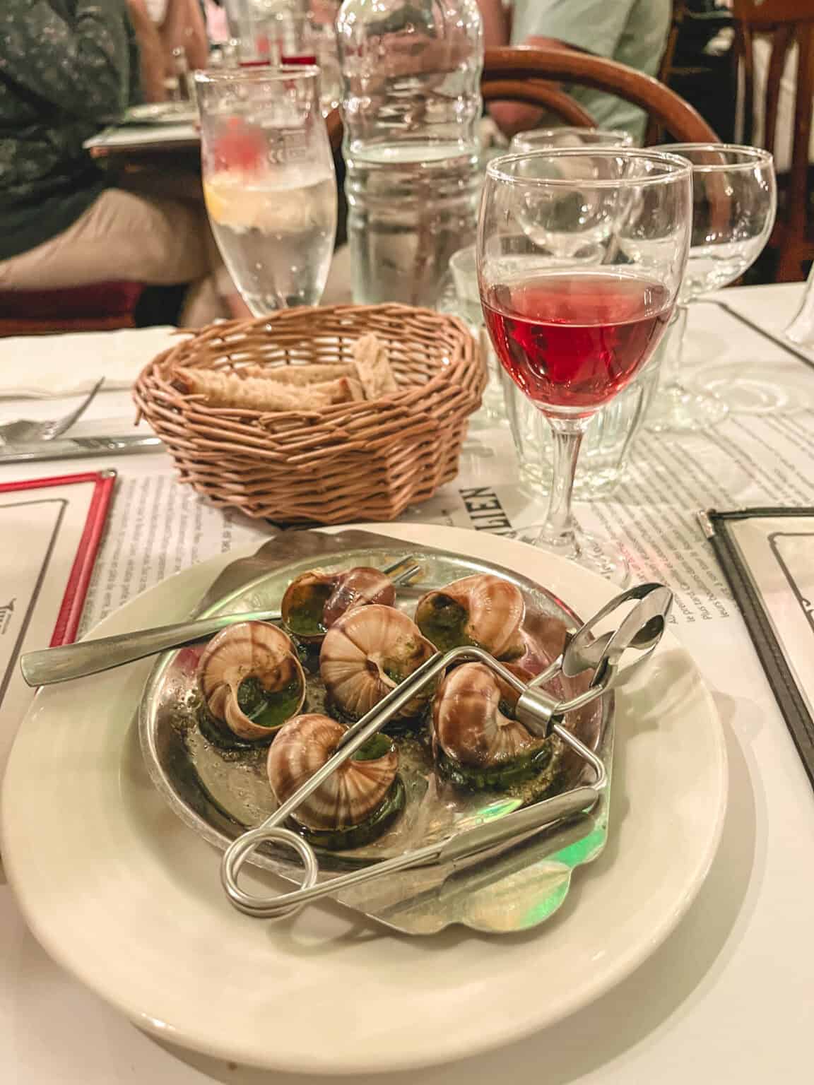 Snails at Bouillon Julien in Paris in the fall