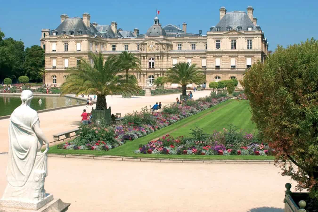 castle and park in paris in the fall at the luxembourg gardens
