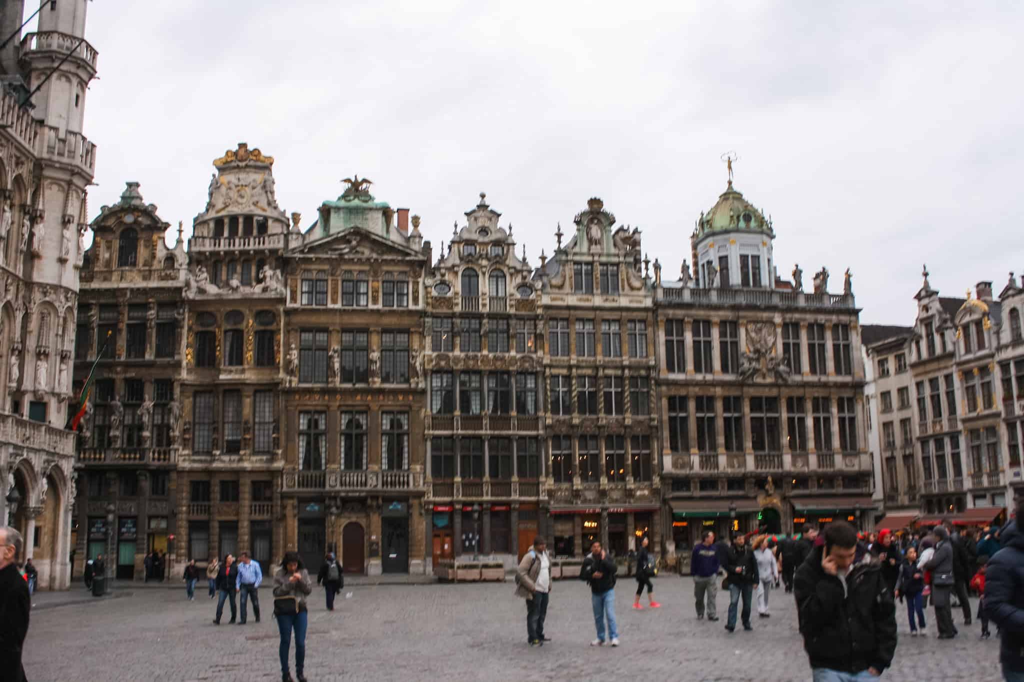 Brussels Grand Place with ornate Gothic guild houses, accessible on day trips from Paris by train