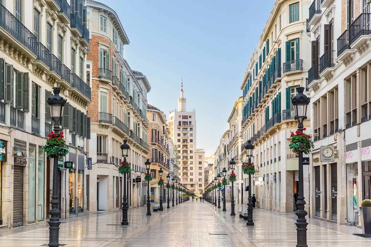 Beautiful Calle Larios pedestrian street, perfect for shopping things to do in malaga