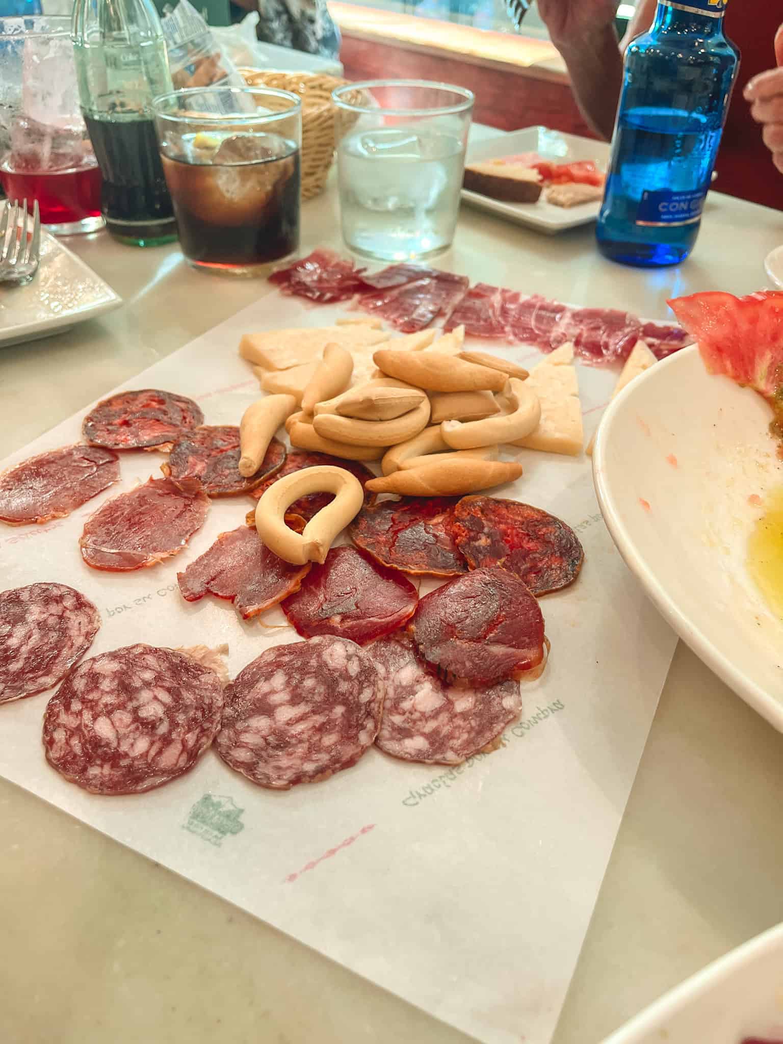 Traditional Spanish charcuterie and wine spread at malaga restaurants