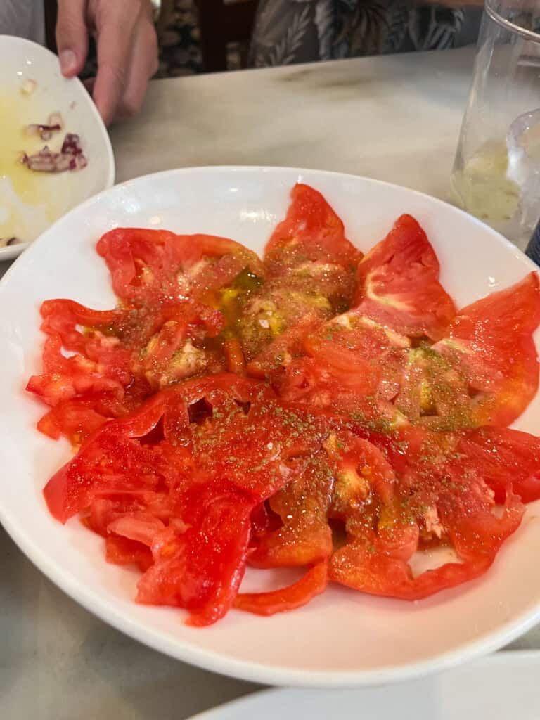 Fresh tomato salad with olive oil, classic malaga tapas