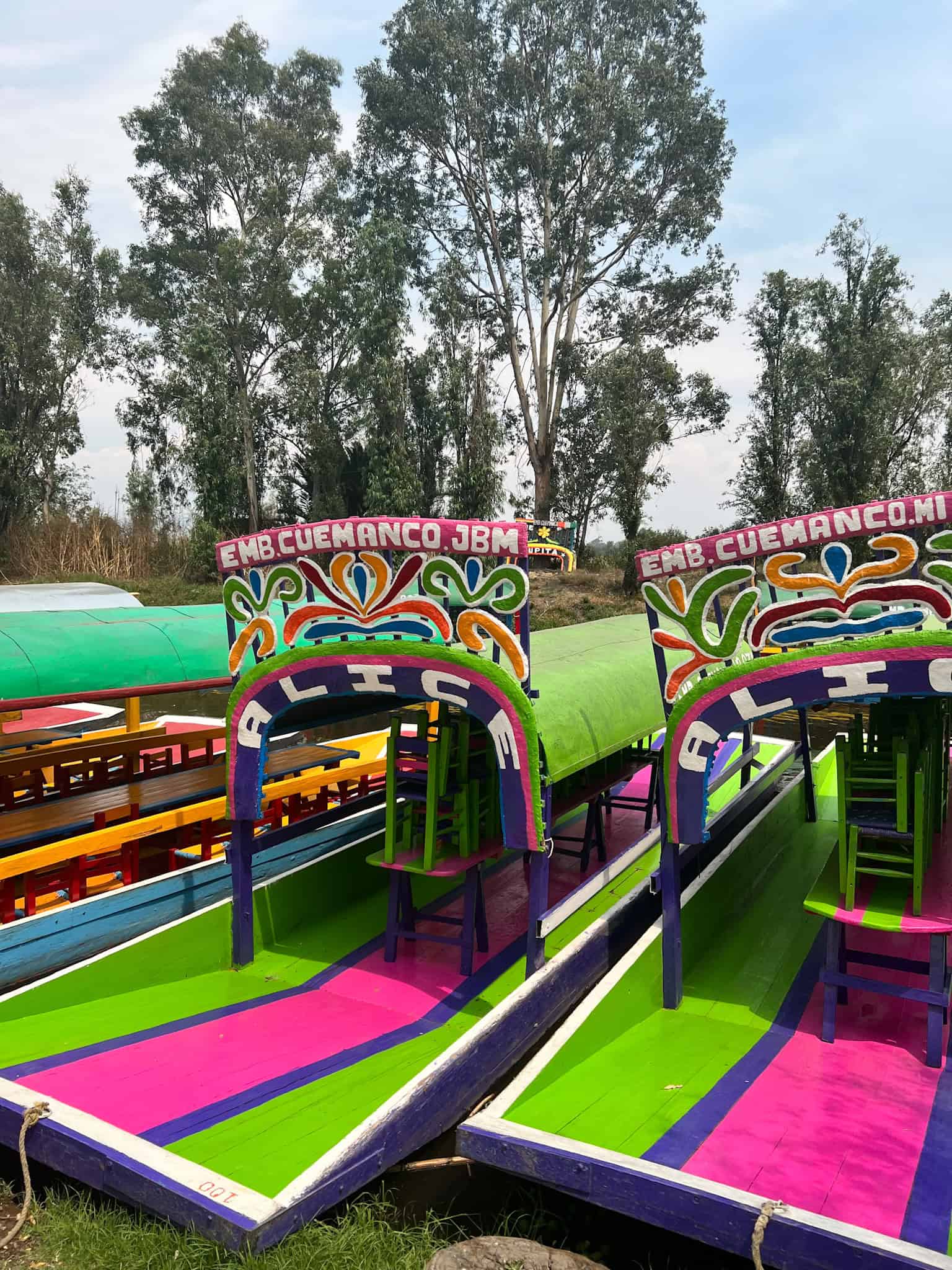 Colorful trajineras (traditional boats) at Xochimilco floating gardens, a popular what to do in Mexico City activity