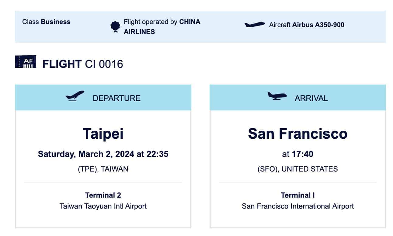 air france and china airlines confirmation