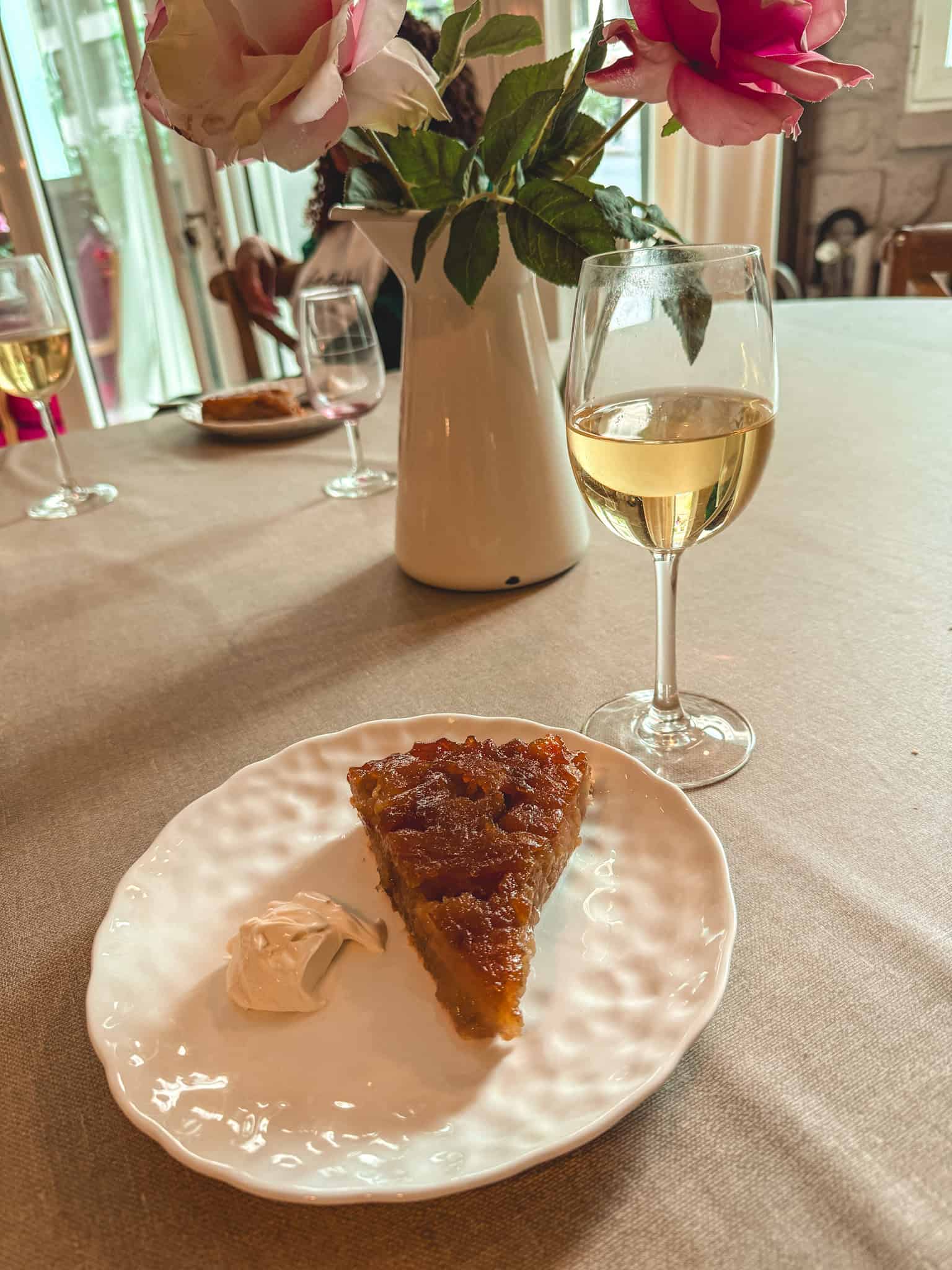 tarte tatin and wine dessert from cooking class in paris
