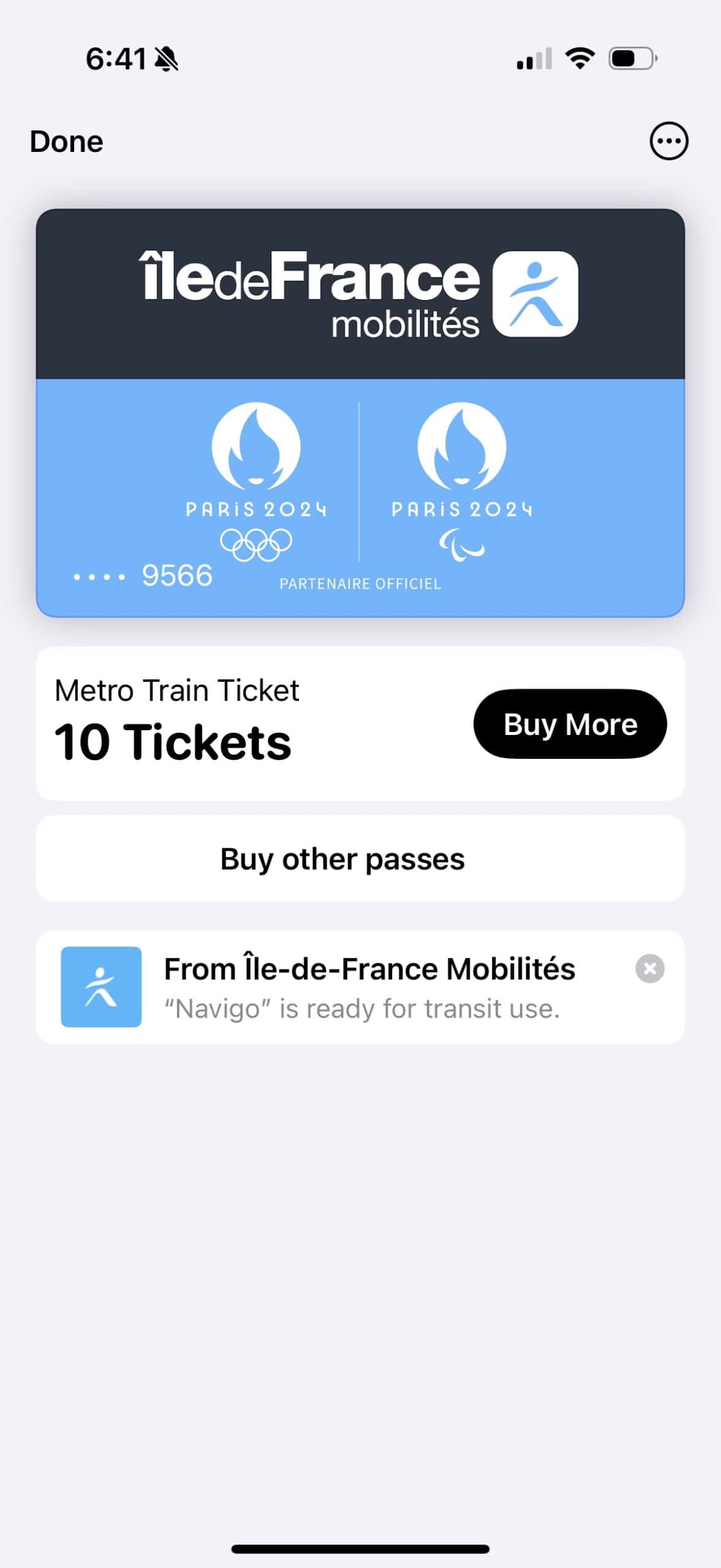 paris metro tickets available in an apple wallet