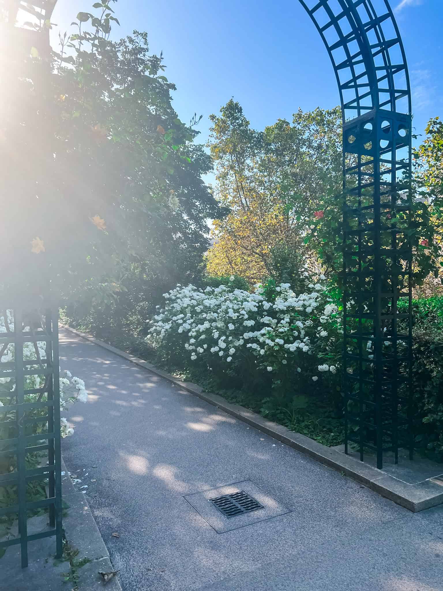 Coulée Verte René-Dumont archway with sunlight coming through