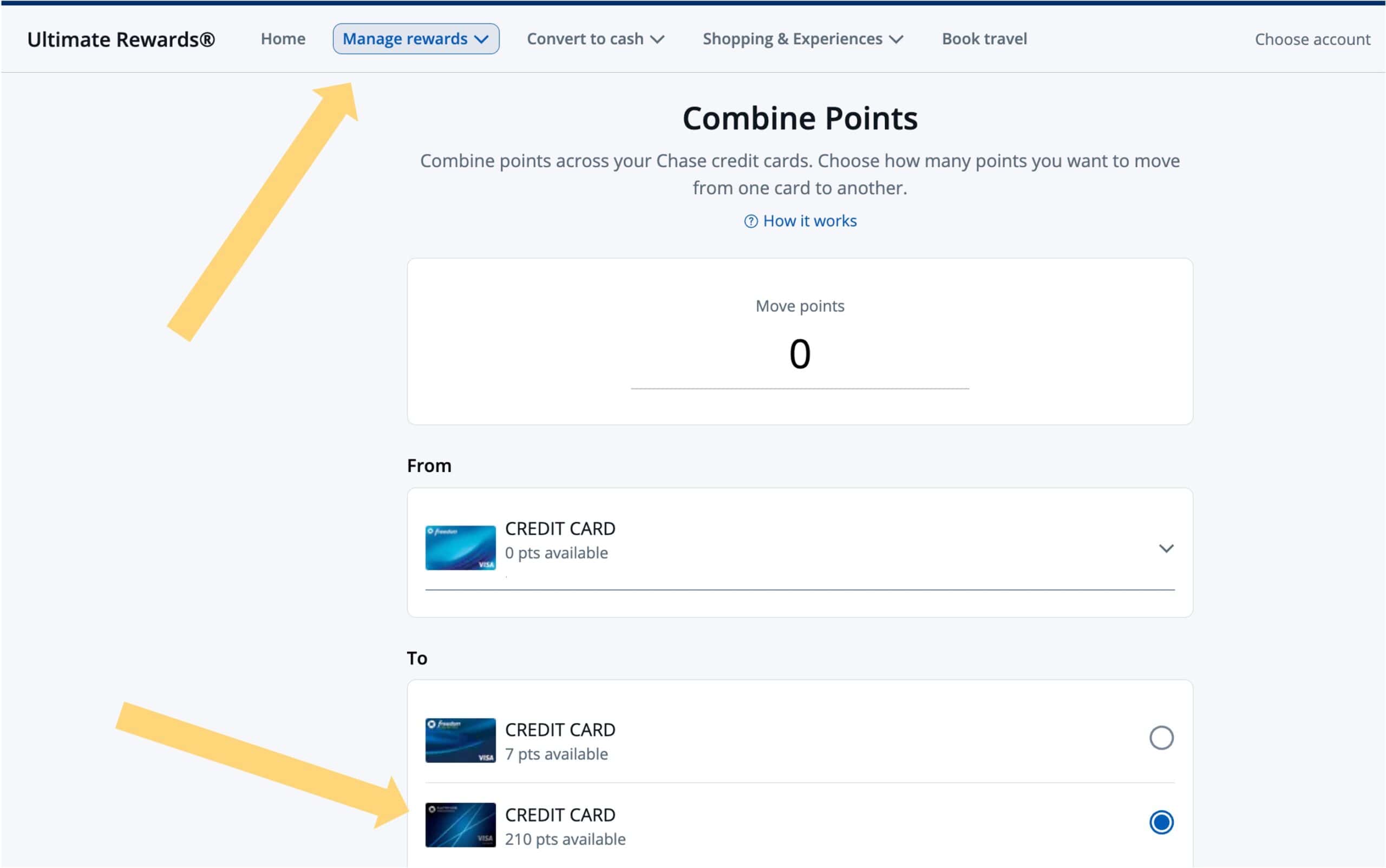 combining points from the chase travel portal