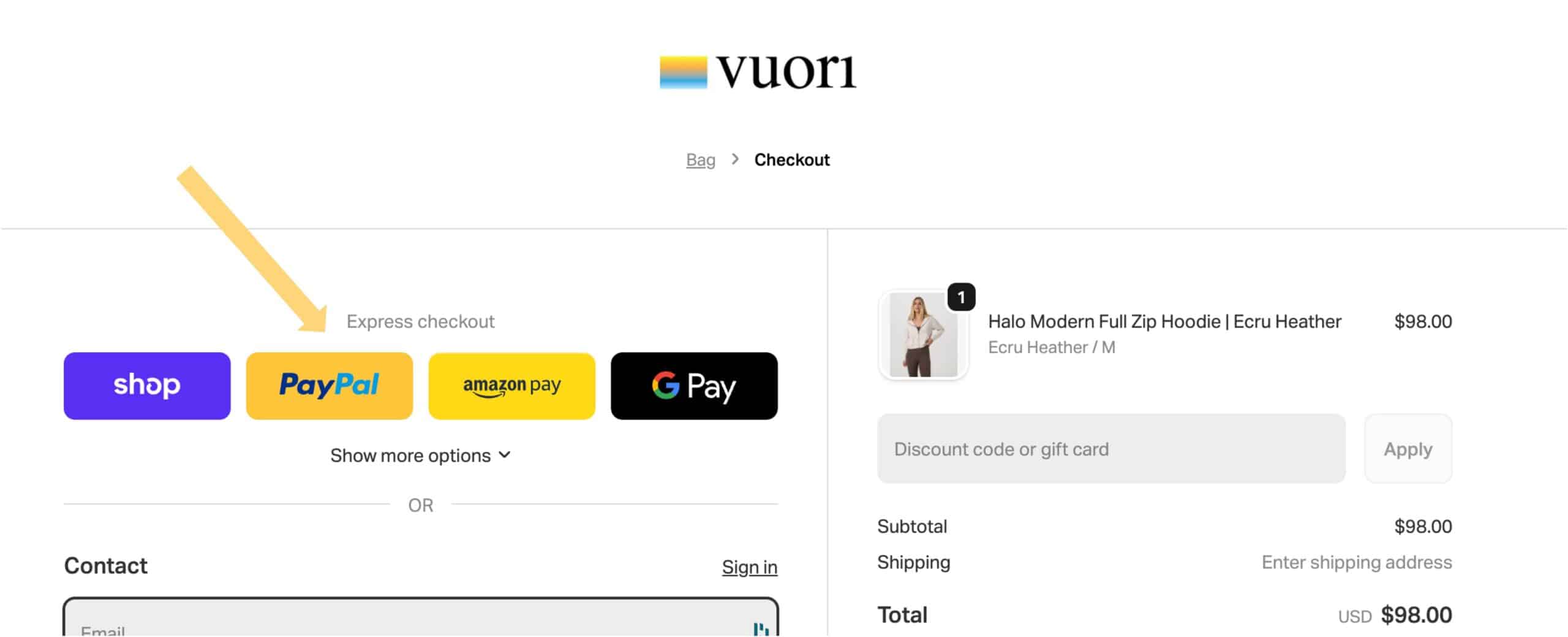 paying with paypal at checkout on Vuori site and earning credit card points