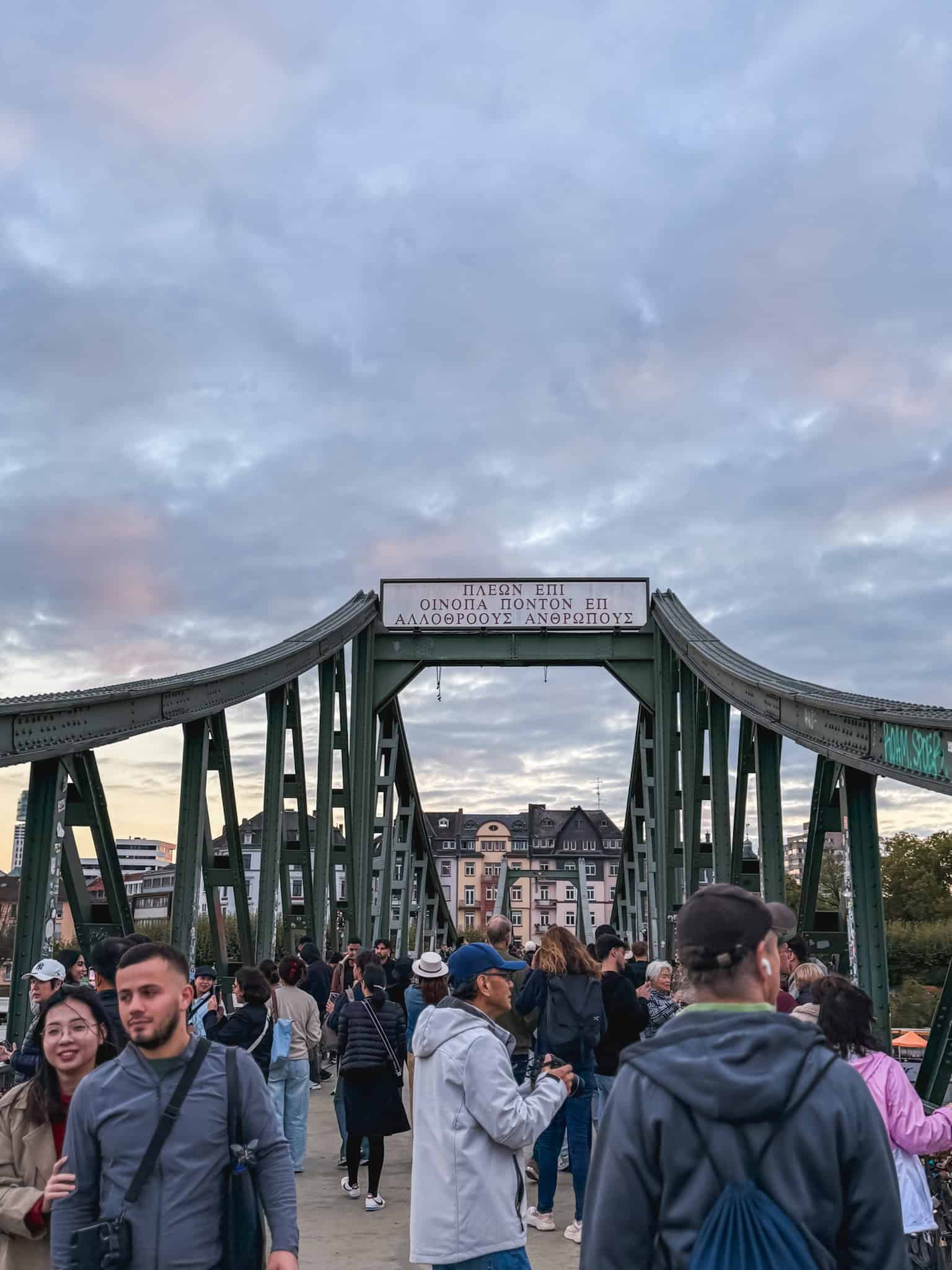 Eiserner Steg bridge in frankfurt with sign