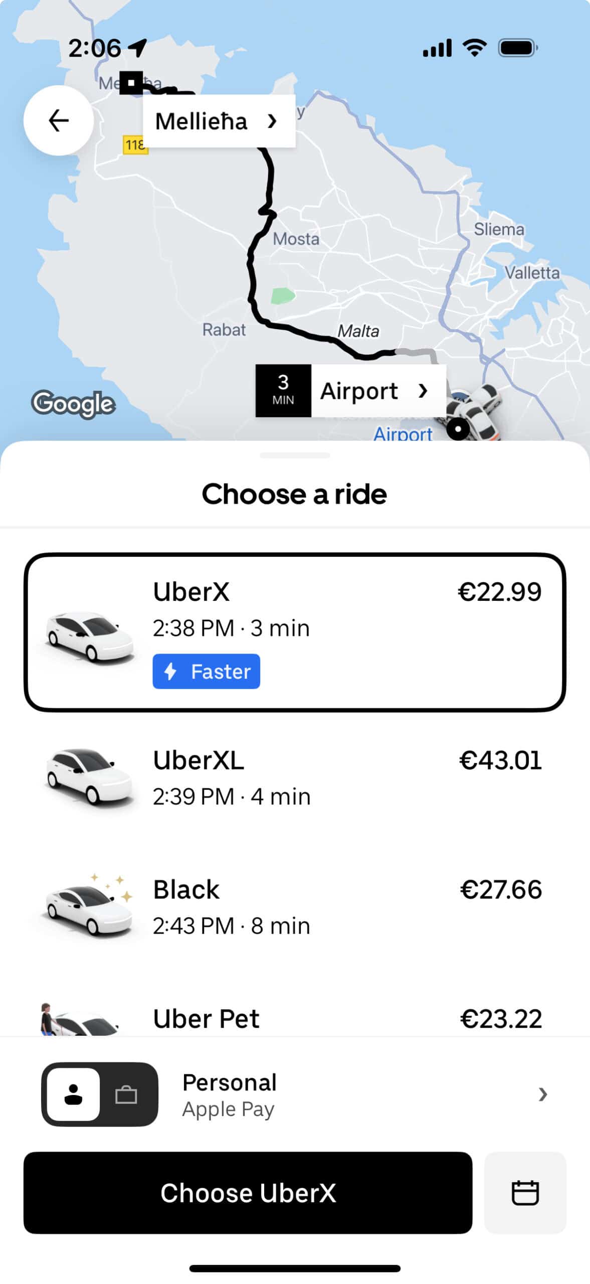 cost of an uber in Malta