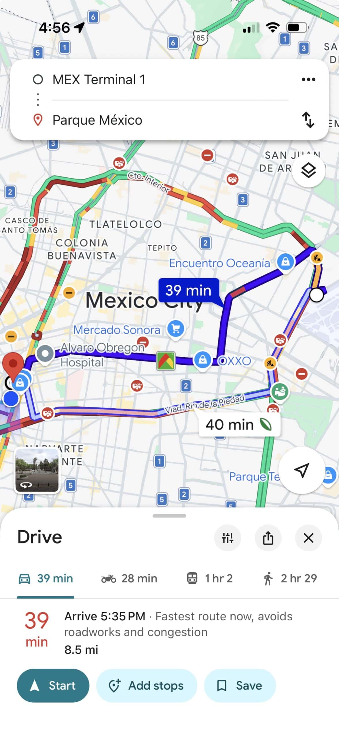 40 minute traffic ride from mexico city airport to town