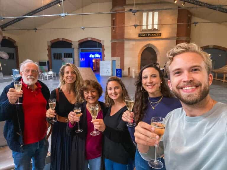 Family group champagne tasting experience at Pommery caves to visit Champagne from Paris
