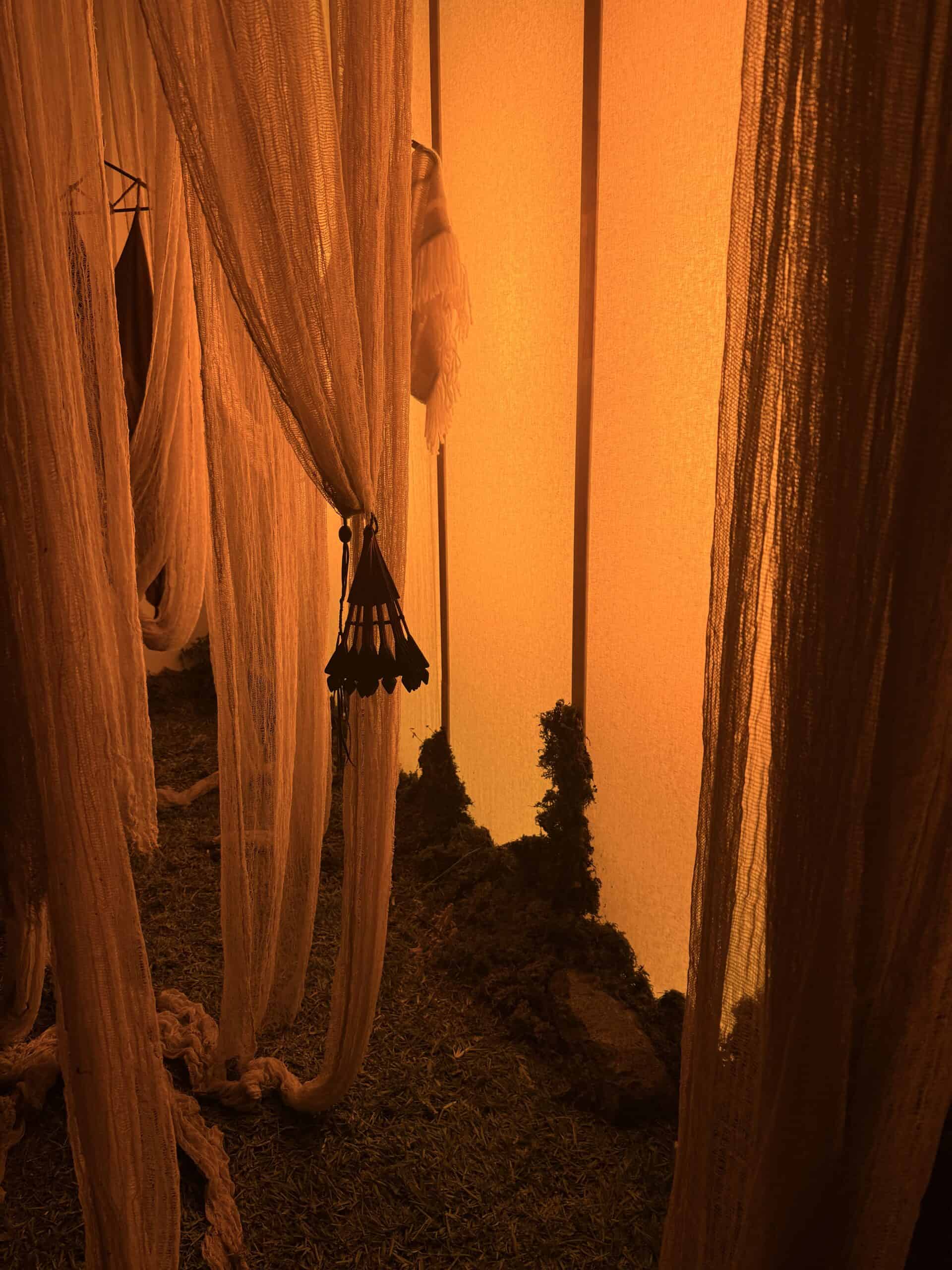 yellow light and hanging linen