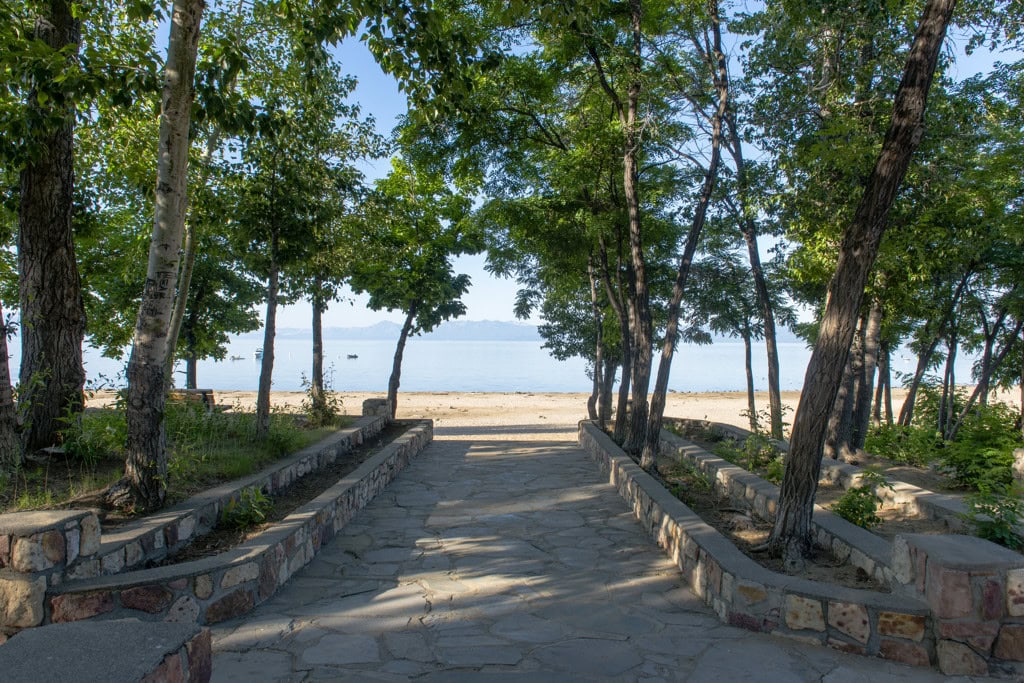 path leading up to the water at Kings beach n Lake Tahoe