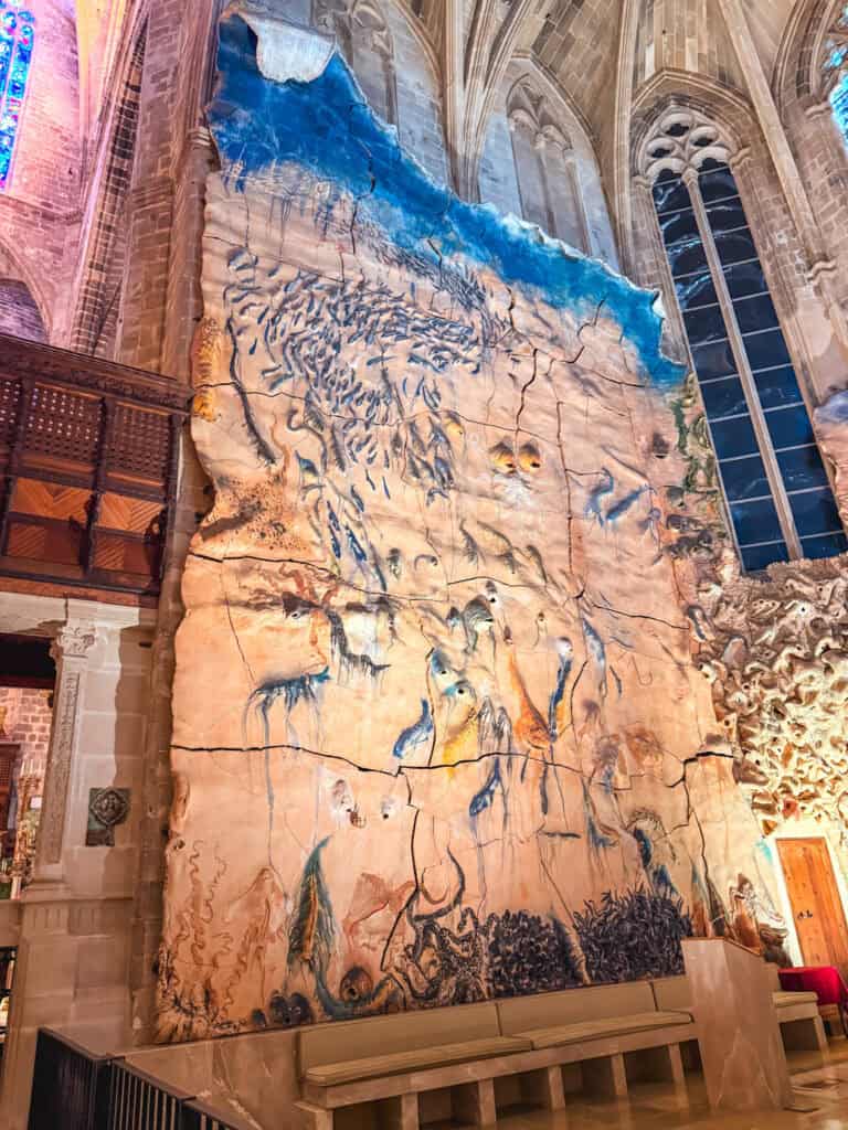 Contemporary underwater-inspired artwork inside Palma Cathedral in Mallorca