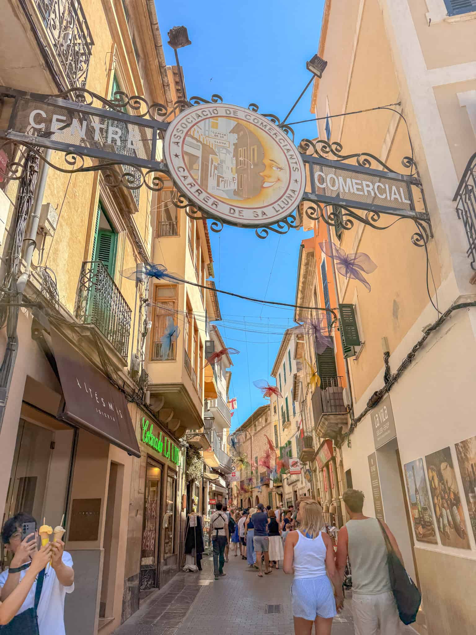 Narrow shopping street in Soller's old town, useful context for where to stay in Mallorca near the historic center